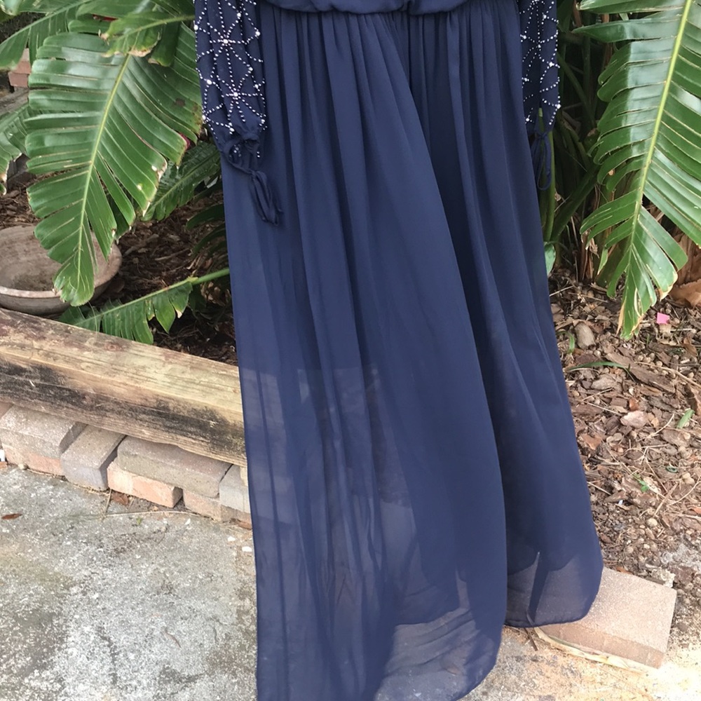 Betsy and Adam beaded sheer sleeve gown - Picture 9 of 13